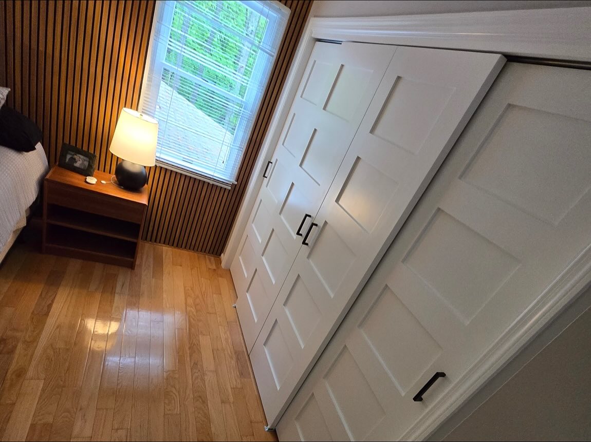 Master bedroom upgrade with new slat accent wall feature, fresh paint, and more